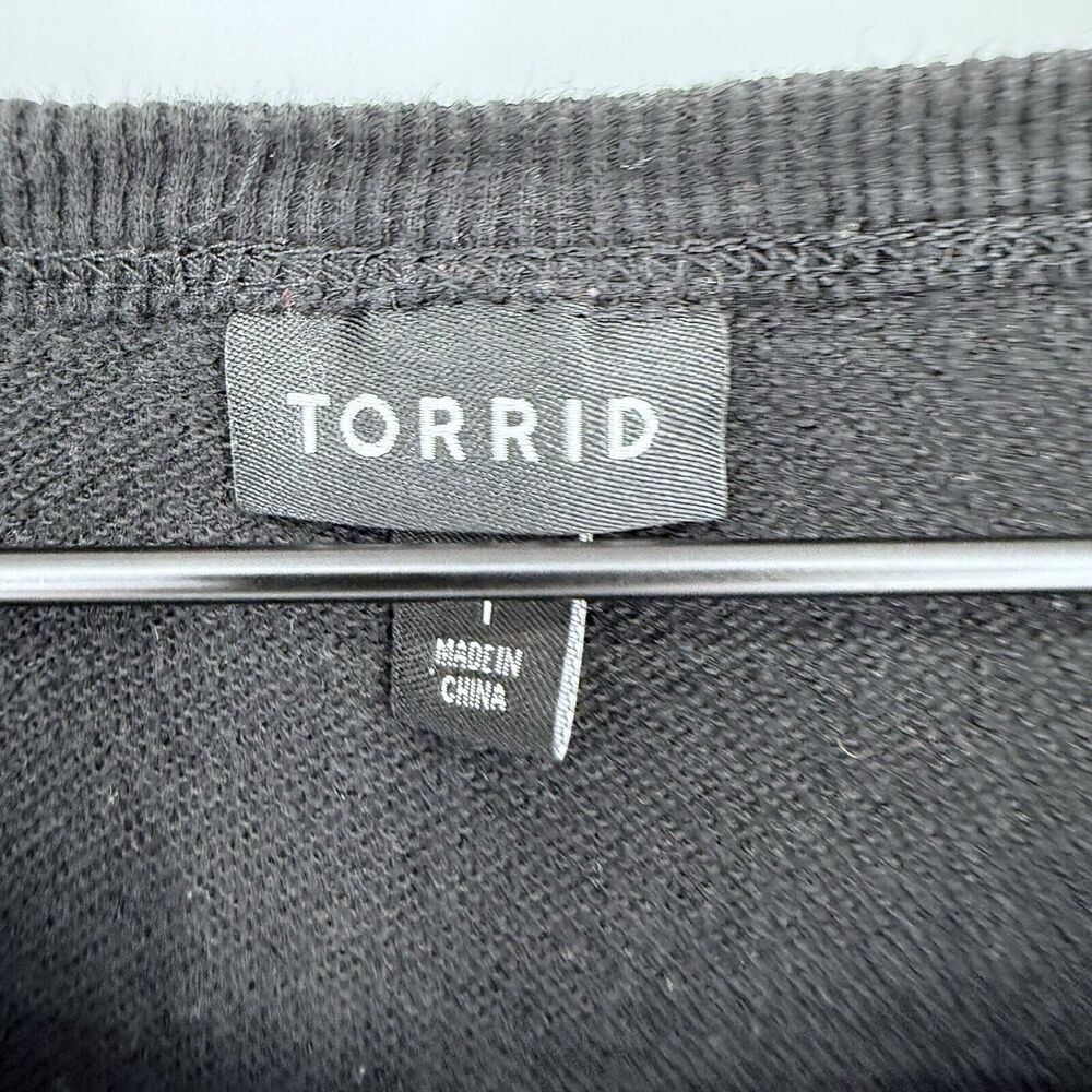 Torrid Knit Fleece Lace-Up Sweatshirt Black Size 1X Rough Hem - Picture 3 of 4